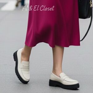 Quince Italian Leather Lug Sole Loafers Bone Ivory Platform Shoes Size 8 NWB